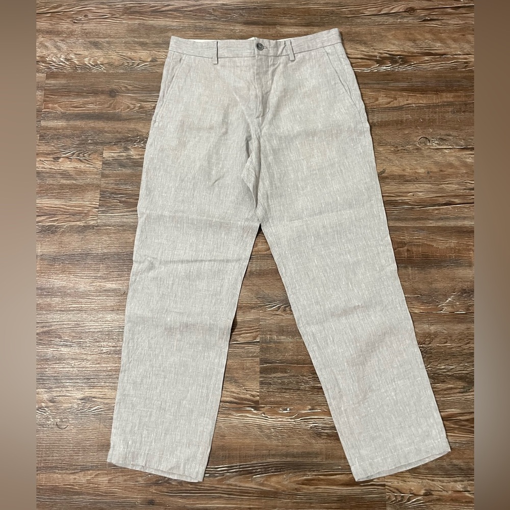 Zara  Linen Pants Cropped Summer Chino Pants Marled Slub Grey